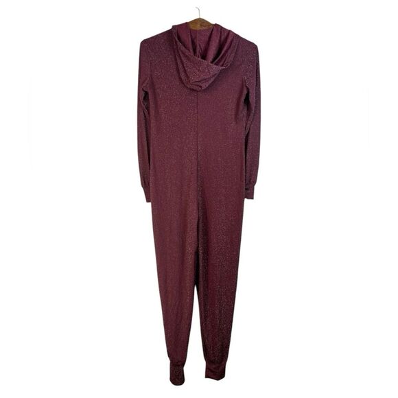 Savage X Fenty Sleep & Shine Hooded Jumpsuit Red Cocoa Size S Burgundy Glitter - Picture 4 of 15